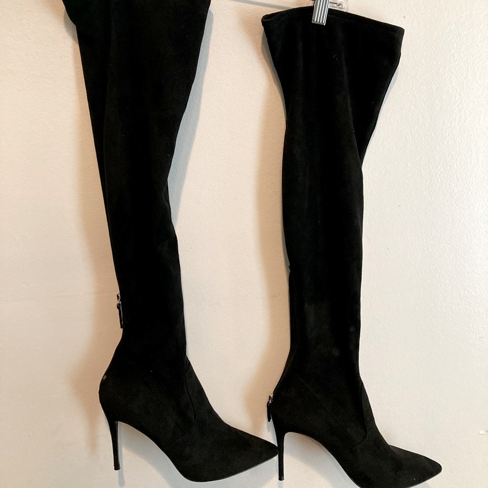 Thigh High Black Faux Seude Boots